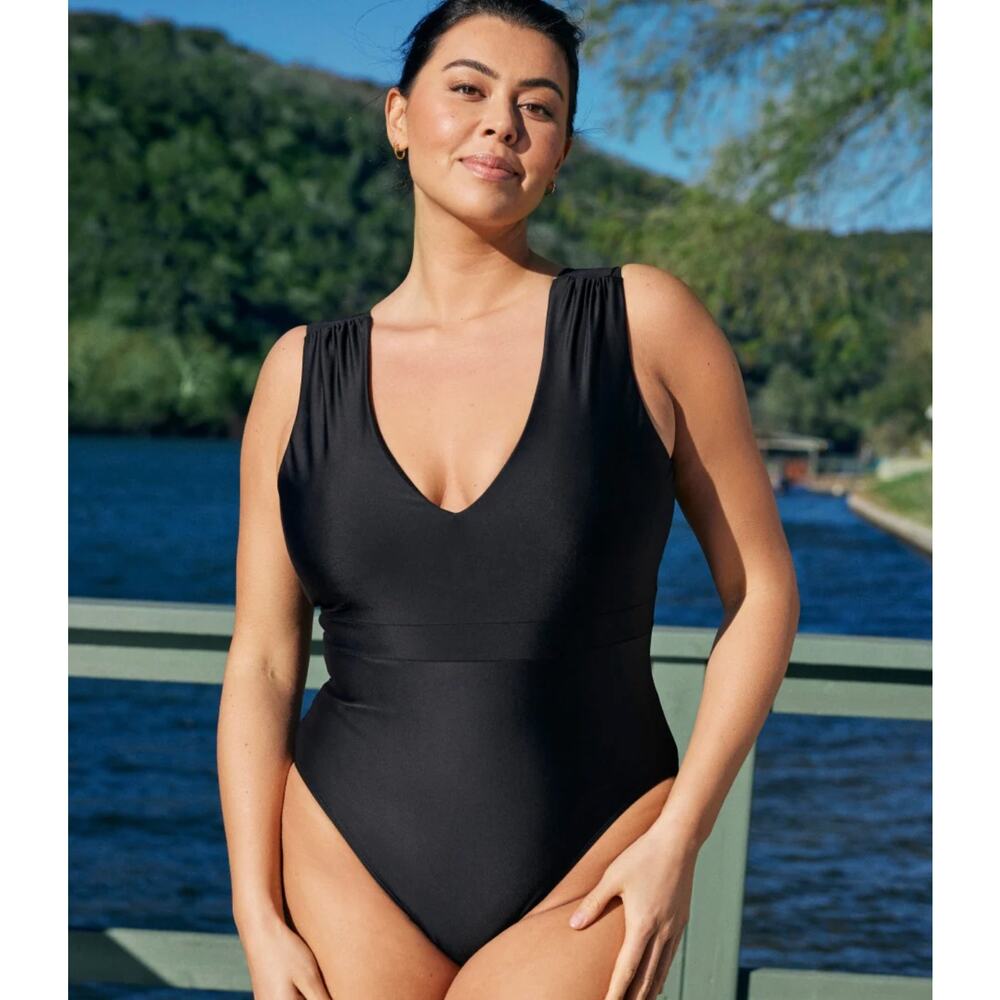Summersalt Black Swimsuit Womens 16 The Ruched Backflip Open Back One Piece NWT